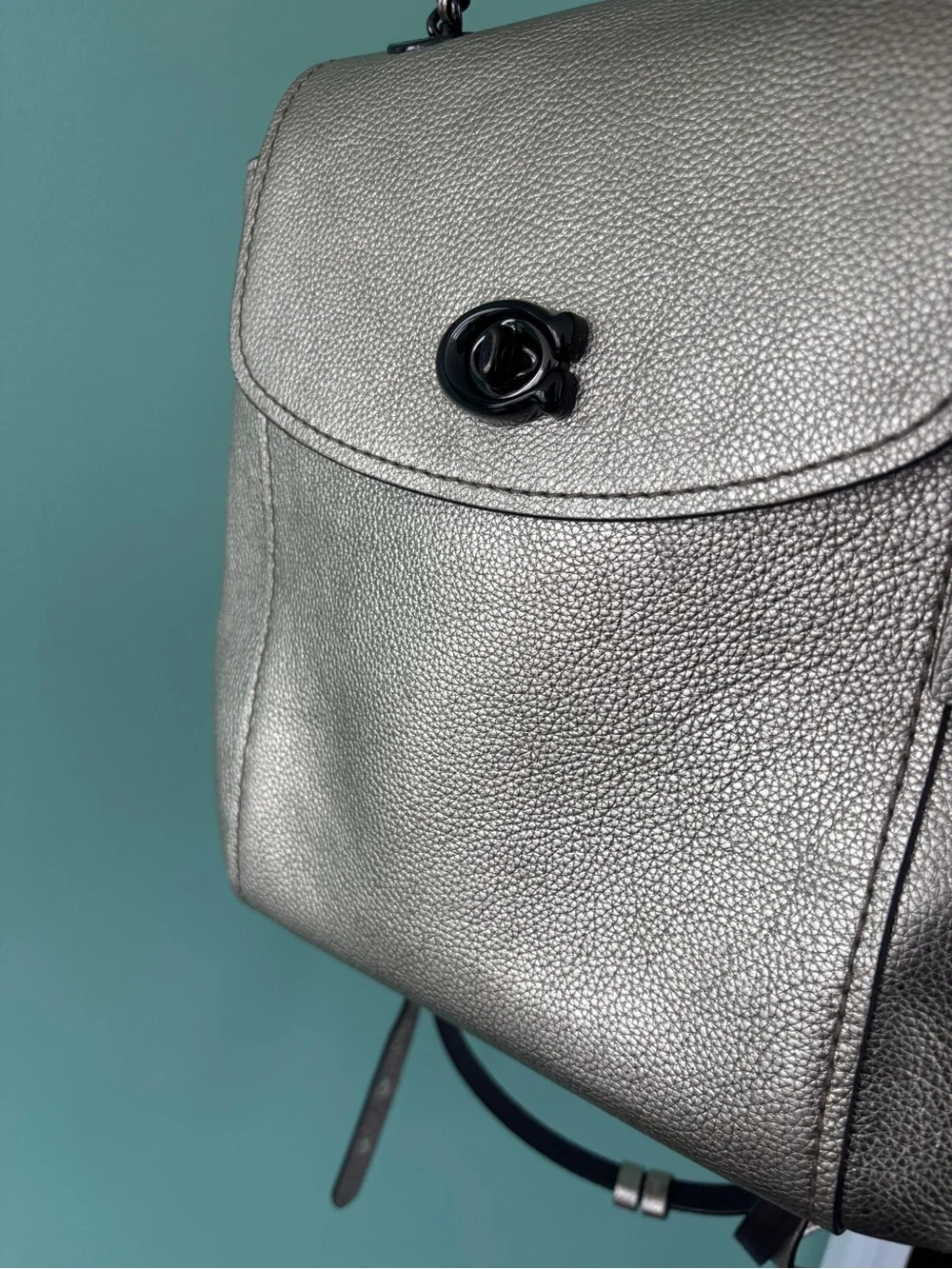 Coach Parker 18 Leather Convertible Backpack Purse Handbag in metallic color